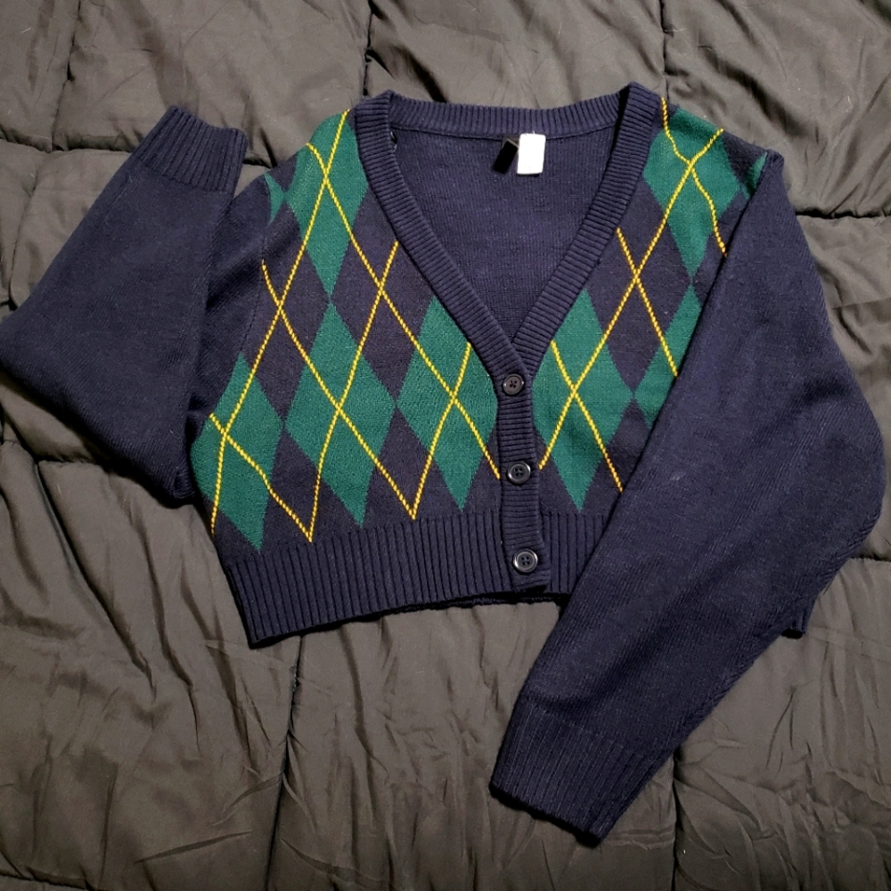 V-neck button up cropped sweater